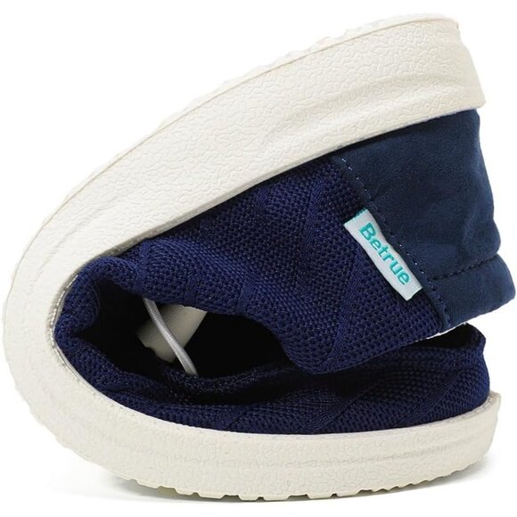 Women's Navy Blue Casual Slip On Deck Canvas Loafers Sneakers Boot Shoes - Picture 6 of 8